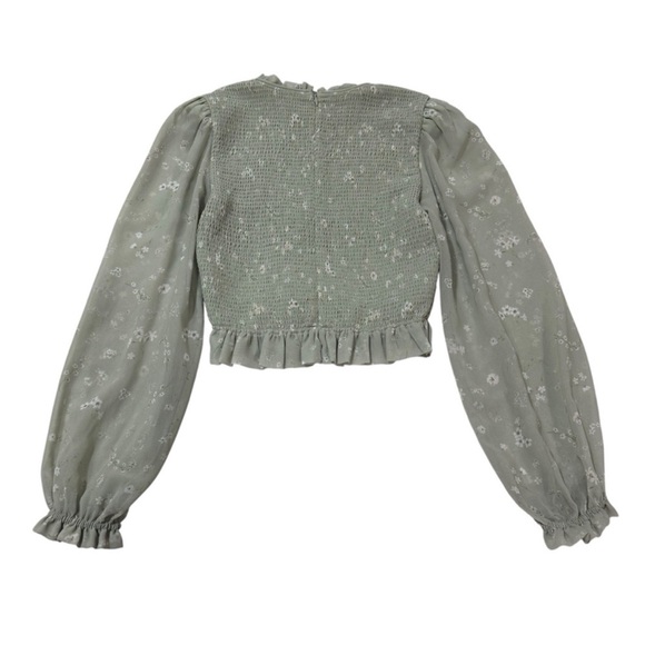 Aritzia Wilfred Tempest Smocked Floral Sheer Cottagecore Long Sleeve Blouse XS - Picture 3 of 10